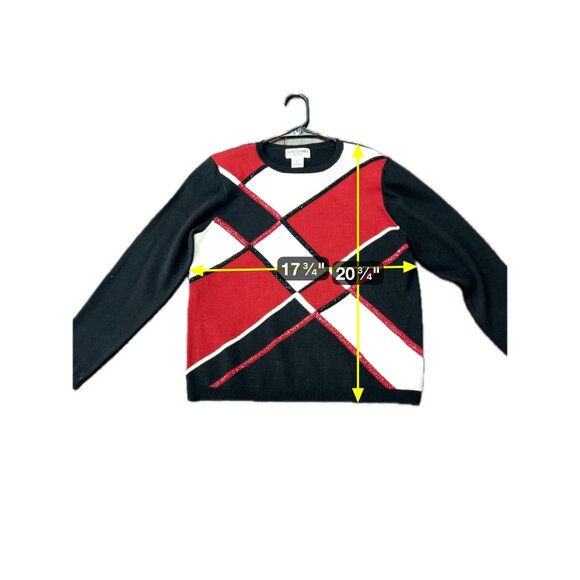Alfred Dunner Beaded Colorblock Pullover Sweater Black Red Sz Small Petite Cozy - Picture 6 of 9